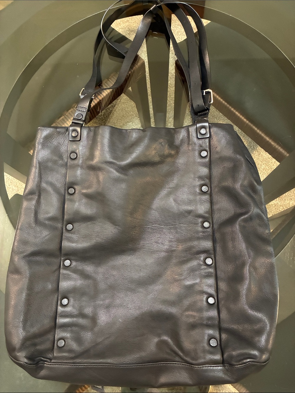 AllSaints Black Leather Shoulder Bag with Stud Detailing - Picture 8 of 12